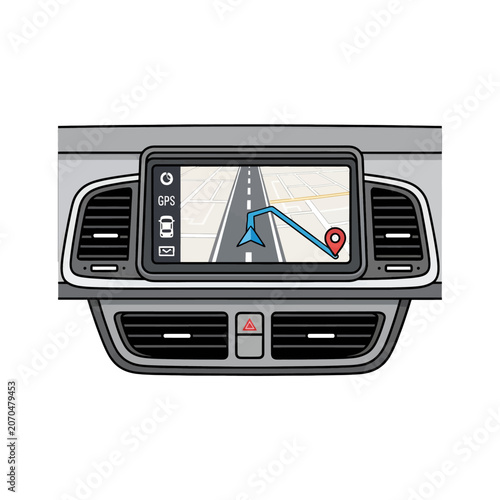 Fotografie A digital navigation screen displayed on a modern vehicle dashboard console