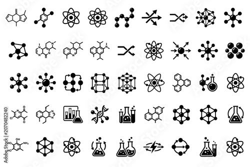 Science labs caffeine chemical formula icon collection