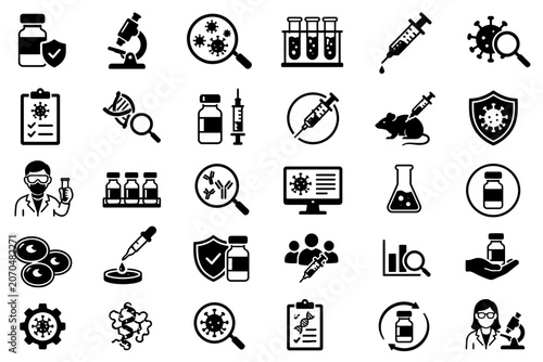 Science labs research with chemical formula caffeine and clinic tools