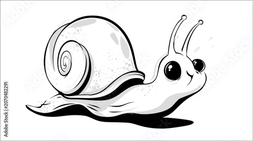 Cartoon snail illustration on white background for creative design projects