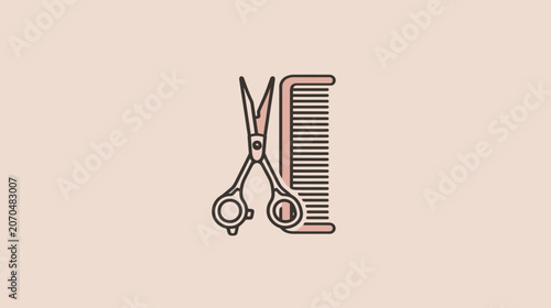 Stylized scissors and comb illustration on pastel background for hair care