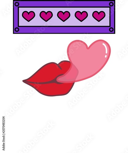 lips chewing gum and then blowing it into a heart-shaped balloon