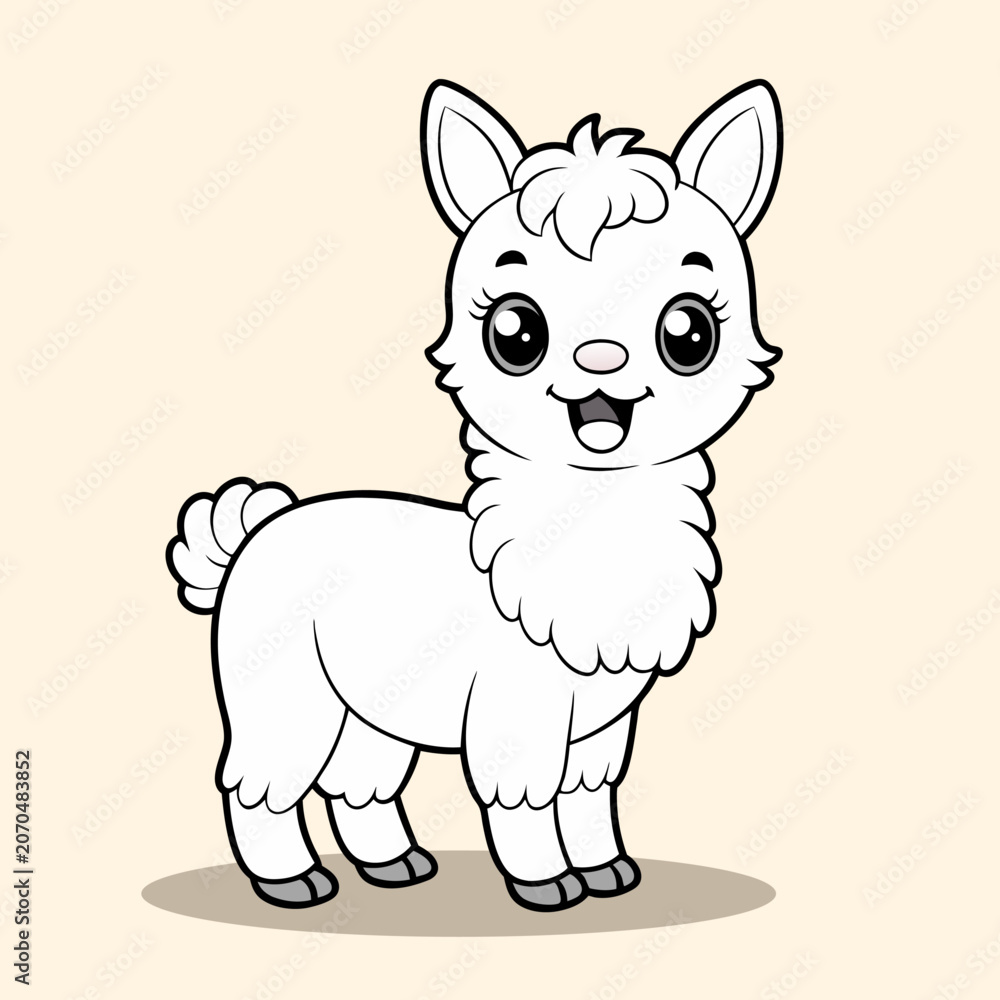 Fototapeta premium Llama Coloring Book Vector Illustration, Black and White Cute Llama Mascot, Printable Outline Design, Alpaca