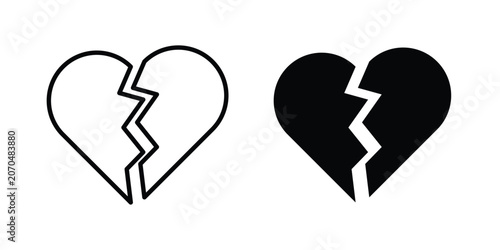 Fotografi Broken heart icon outline drawing and clipart version