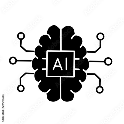 Black AI Brain Circuit Icon Artificial Intelligence Technology Symbol