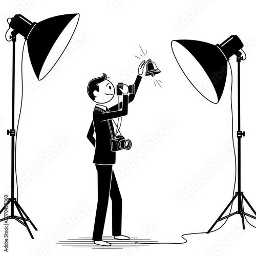 Man taking photo with studio lights.