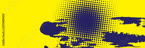 blue and yellow backdrop with dot halftone pattern element. Abstract brush grunge background. retro comic concept for your graphic design, banner or poster.