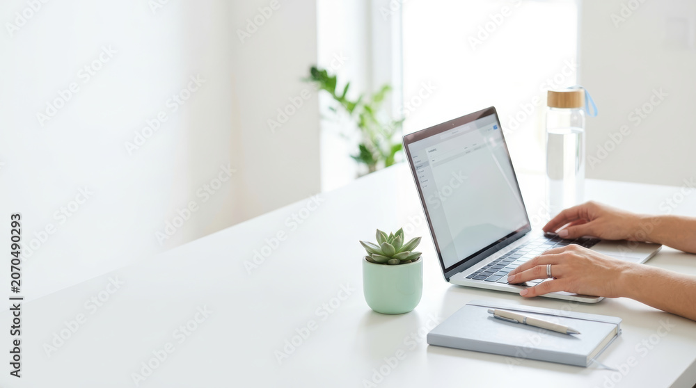 Fototapeta premium Healthy remote work lifestyle with digital productivity tools