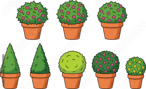 Canvastavla Potted plant decorative icons with terracotta pots green foliage flower variatio