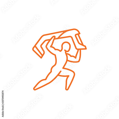 Line art icon of a strong man carrying heavy beam.