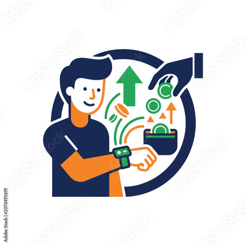 Man tracking investment portfolio growth on smartwatch.