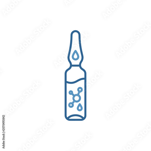 Medical glass ampoule with molecular science icon.