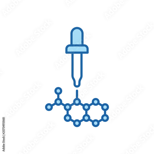 Medical pipette dropper over a complex molecular chain.