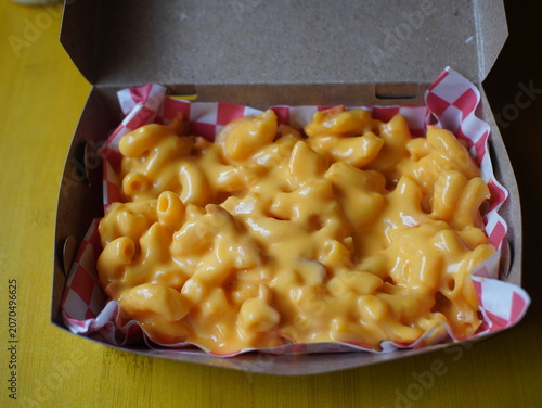 Macaroni and cheese in box.