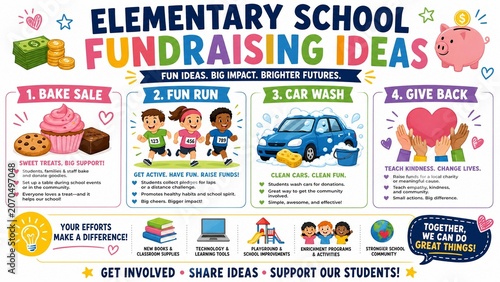 Elementary School Fundraising Ideas Infographic Illustration