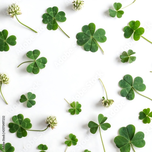 Fresh green clover leaves on white background.