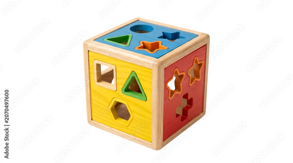 Obraz premium Wooden Shape Sorter Toy Cube For Children Montessori Early Learning And Motor Skill Development