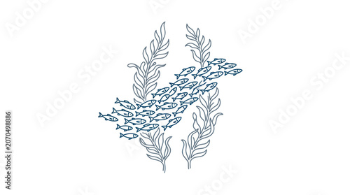 Fotografie School of Fish Minimalist Vector Illustration