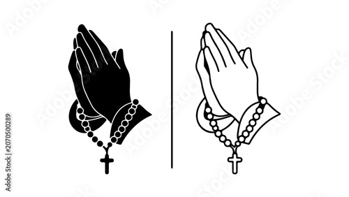 Photos Praying Hands With Rosary Beads Vector Set