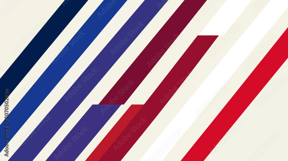 Fototapeta premium Abstract diagonal stripe composition in bold blue, cream, and red tones, a modern geometric artwork for dynamic visual impact and stylish backgrounds