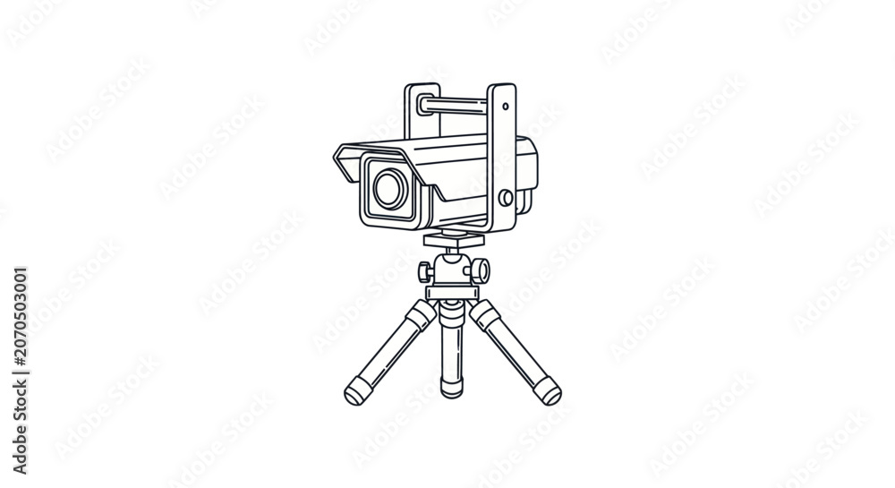 Fototapeta premium Security Camera on Tripod Vector Illustration