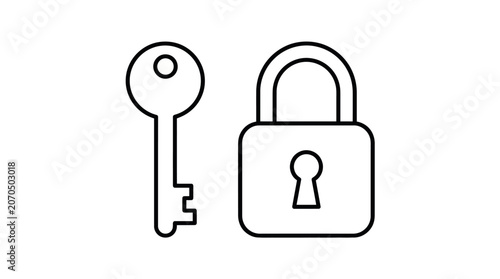 Minimal Key and Padlock Outline Icon Set