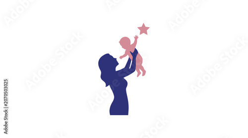 Mother Lifting Baby to Star Silhouette Vector