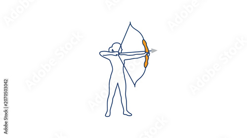 Female Archer Aiming Bow and Arrow Vector Illustration
