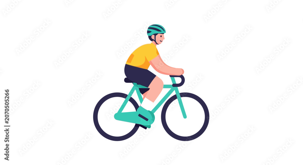 Naklejka premium Man Riding Bicycle, Cycling Sport and Healthy Lifestyle Vector Illustration