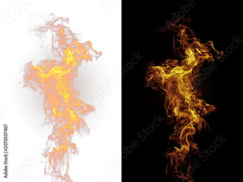 Realistic campfire flames with warm glowing light ember particles and natural smoke movement for authentic fire design element in creative projects