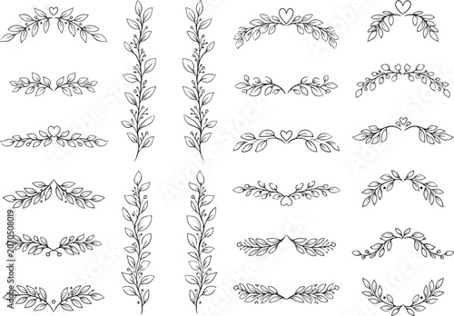 Hand drawn botanical floral dividers and borders collection.