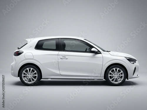 Obraz na płótnie Modern white hatchback car side view studio shot