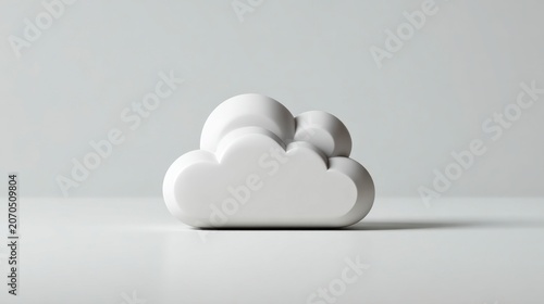 Minimalist white cloud sculpture on gray background.