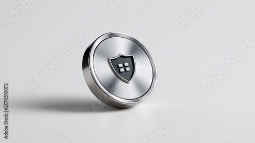 Silver metallic coin with shield emblem design.