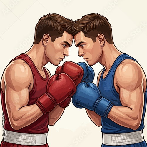Two boxers face off in intense match with gloves on