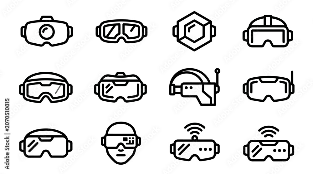 Obraz premium Set of Virtual Reality Headset Line Icons