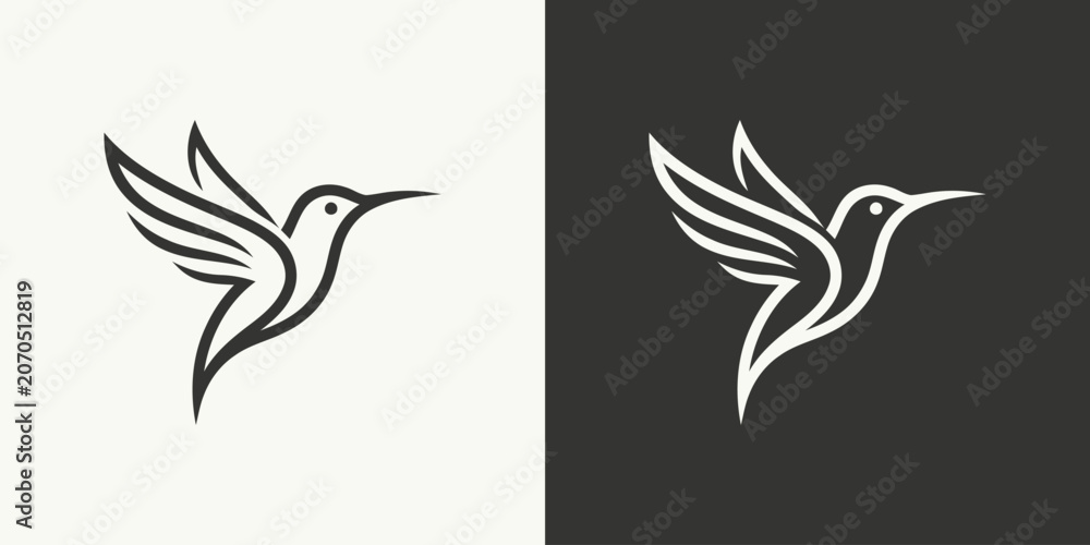 Fototapeta premium flying bird logo design template with linear concept style. vector illustration of hummingbird/colibri in outline