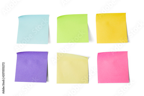 set of colorful sticky notes shaded and blank office post-it notes isolated on white or transparent png