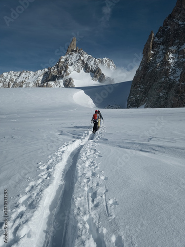 Two people ski touring in Mont blanc massif