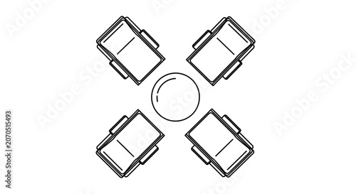 Abstract geometric design with overlapping square shapes and circle.