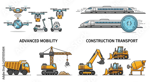 Advanced construction vehicles and heavy machinery for transport and mobility.
