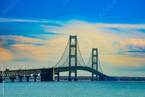 Mackinac bridge spanning the Mackinac strait between the UP and lower  Michigan.
