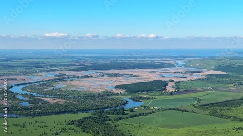 Aerial view to the river in flight