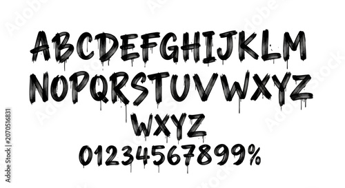 Black and white alphabet letters and numbers on white background.