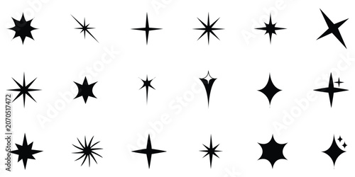 Foto Collection of black starburst shapes and symbols