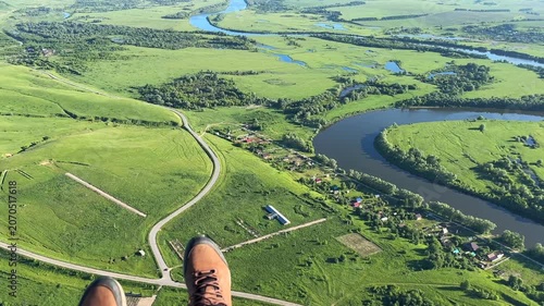 Aerial view to the river in flight