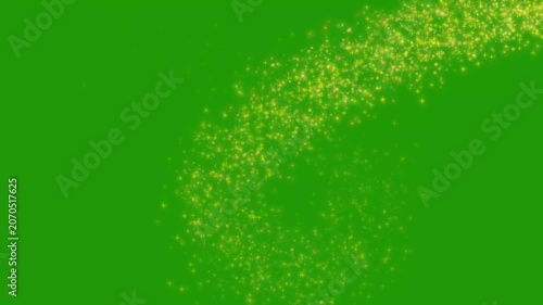 Magic Sparkling Glitter Line Trail with Golden Stars, 4K Loop, Green Background