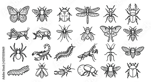 Canvas Print Animal Line Art Vector Mega Set | Black and White Wildlife Outline Collection Bu