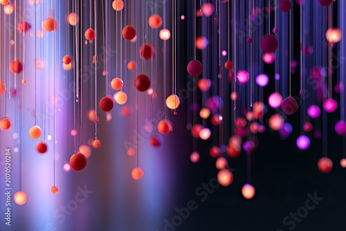 Suspended orbs gleam with vibrant reds, oranges, and purples