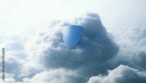 Blue shield symbol atop a fluffy cloud, suggesting digital security